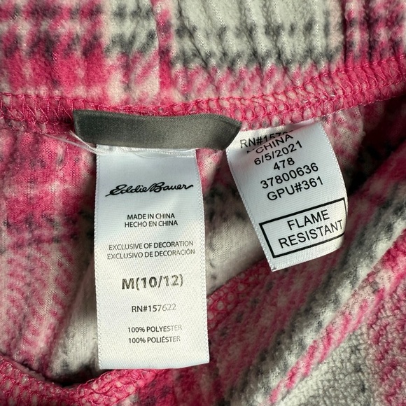 4/$25 Eddie Bauer Girls Pink Plaid 2 Piece Pajama Set Size Medium Fleece Pants - Picture 9 of 11